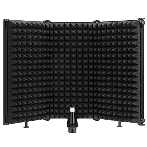 Moukey Microphone Isolation Shield, Foldable Mic Shield With Triple Sound Insulation, Reflection Filter With 3/8'' And 5/8'' Mic